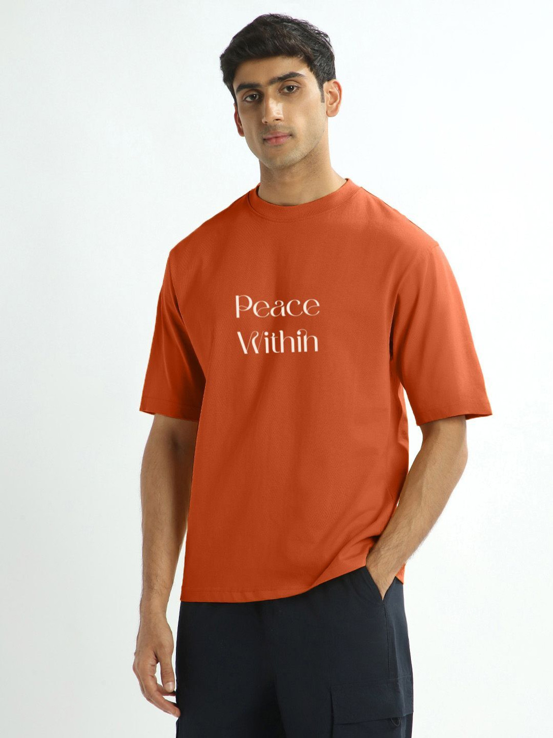 Image of NOBERO Men Printed Round Neck Cotton Blend Black T-Shirt