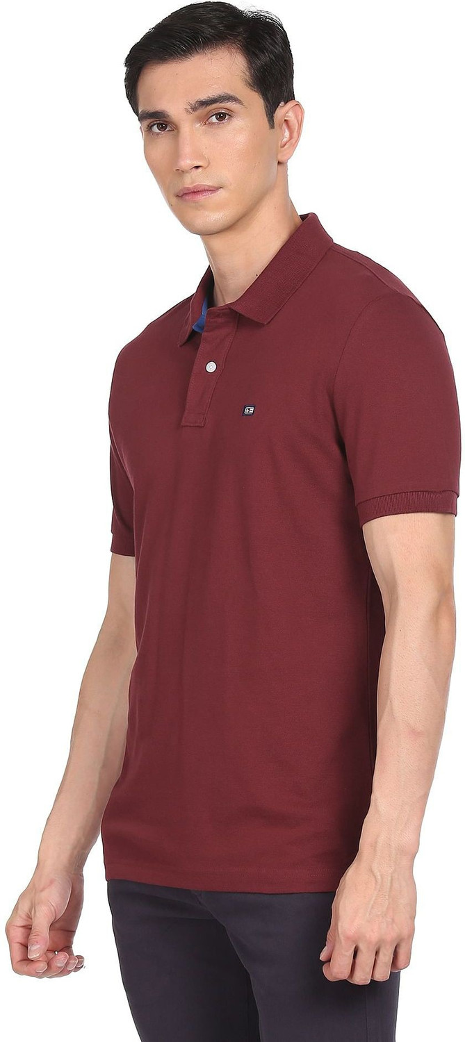 Image of ARROW Men Solid Polo Neck Pure Cotton (230 gsm) Red T-Shirt