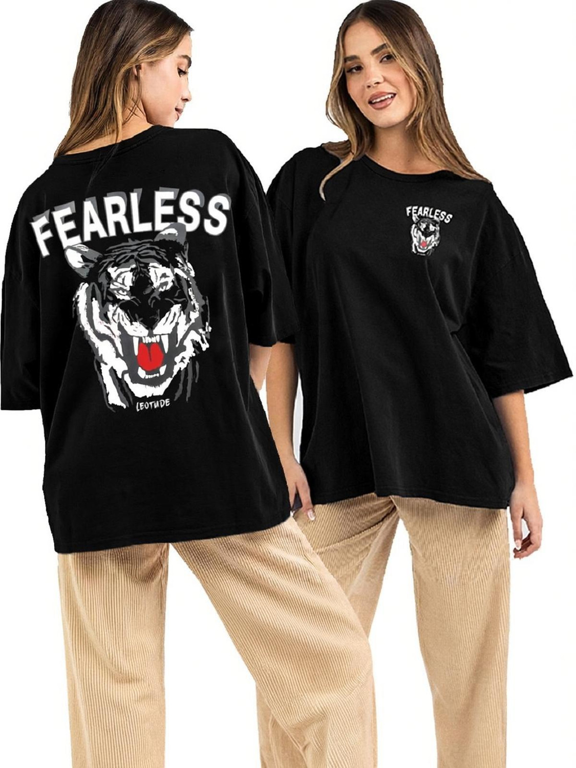 Image of Roadster Women Printed Round Neck Cotton Blend Black T-Shirt