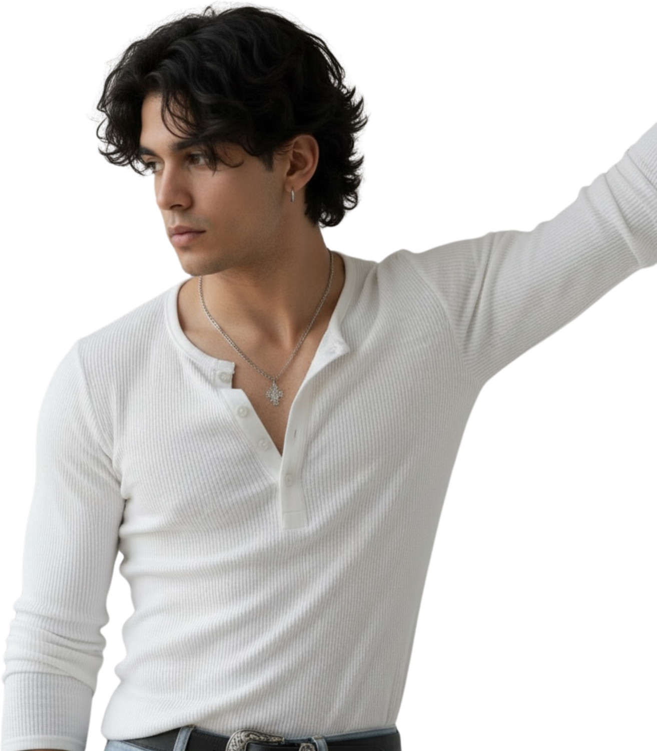 YourDrip Men White Henley Neck Cotton Blend T-Shirt - Image 1