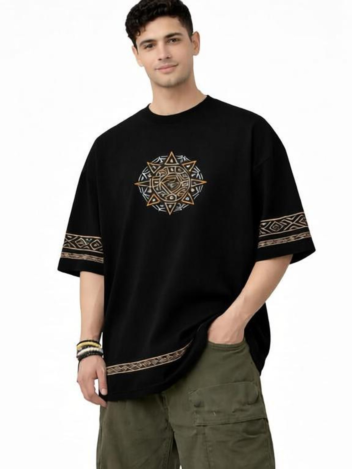 Image of SBBCREATION Men Typography Round Neck Pure Cotton Black T-Shirt