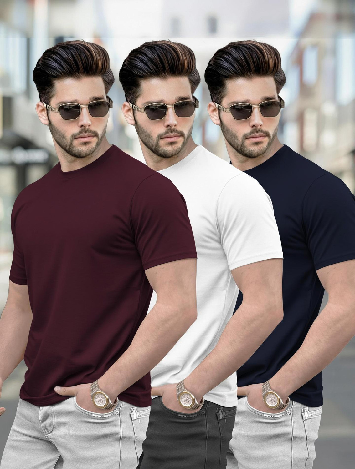Image of TRIPR Men Solid Mandarin Collar Cotton Blend Black T-Shirt