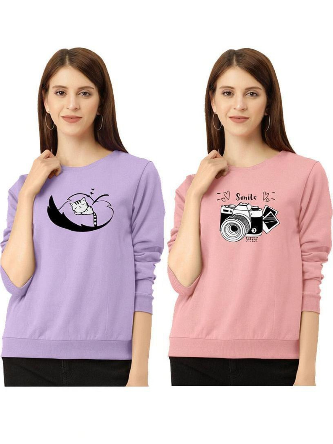 Image of ZentWorld Pack of 3 Women Printed Round Neck Cotton Blend Multicolor T-Shirt