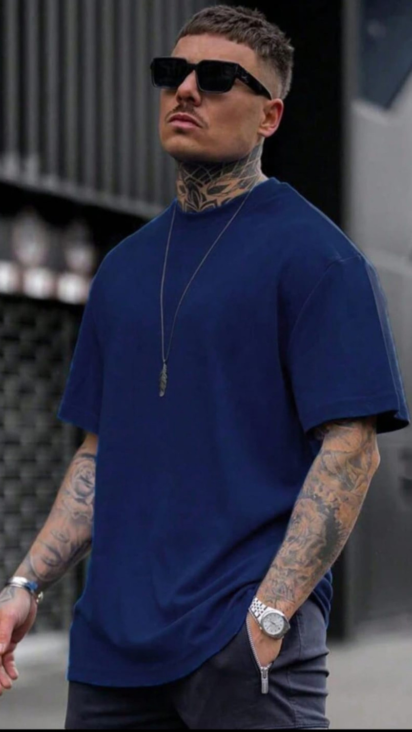 ADELWEAR Men Blue Cotton Blend T-Shirt - Image 1