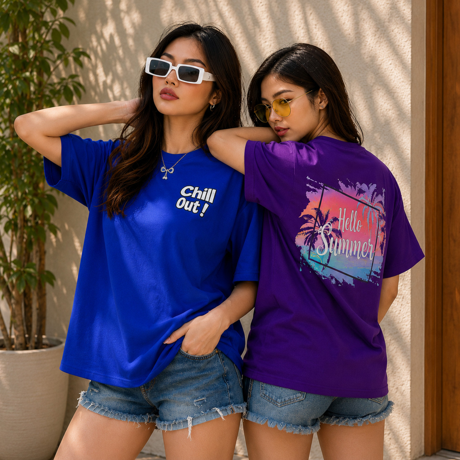 Image of Patche Women Colorblock Round Neck Pure Cotton Blue, White T-Shirt