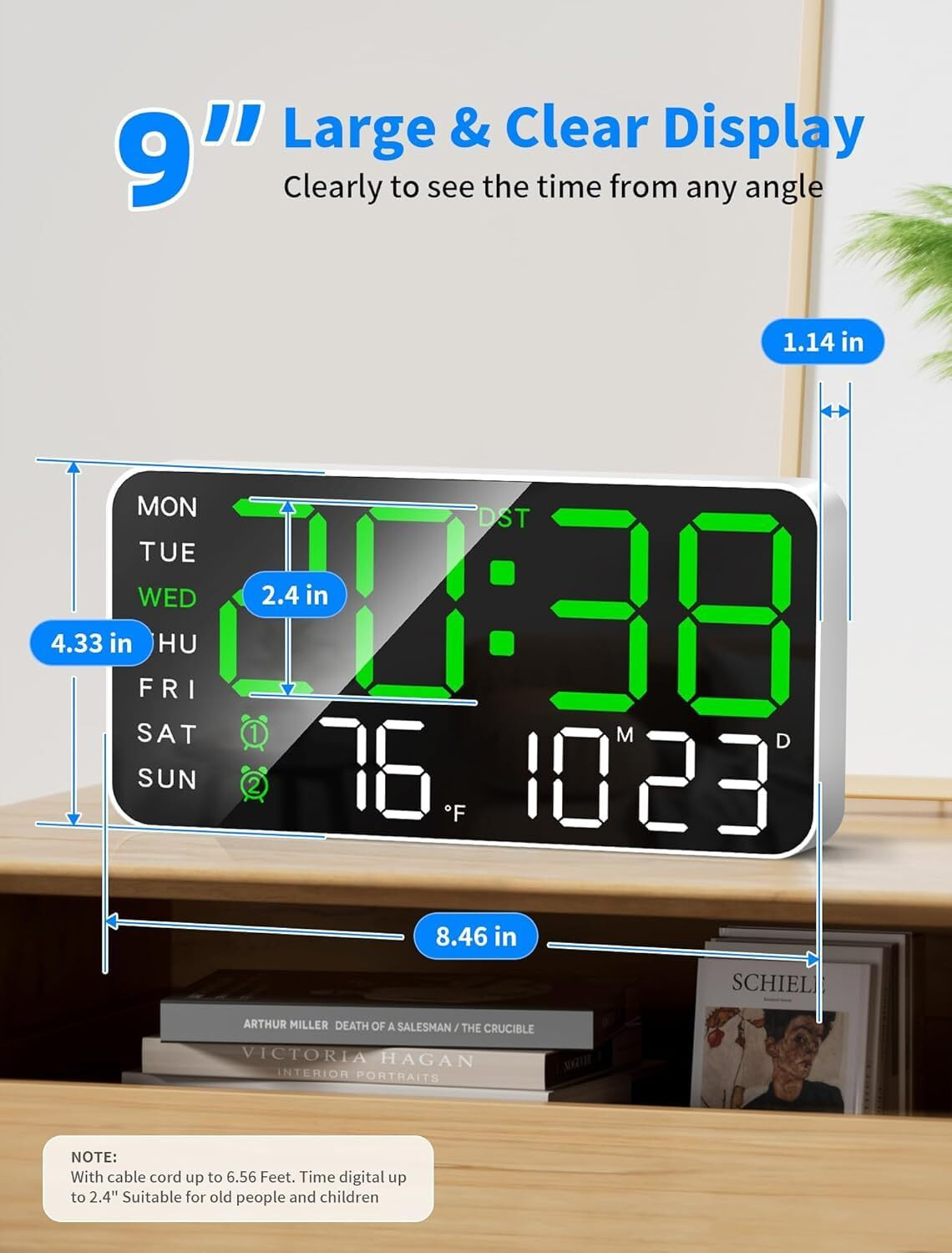 Image of DHAVJ Digital Black (with Green LED Display) Clock