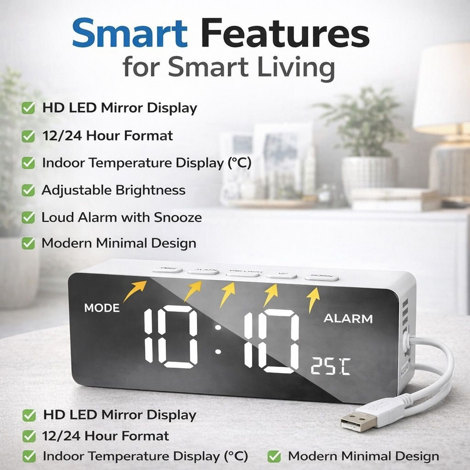 Image of DHAVJ Digital Black (with Green LED Display) Clock