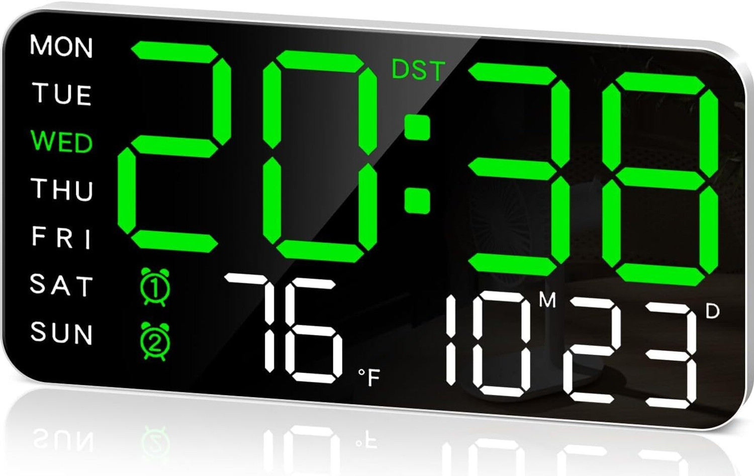 Image of DHAVJ Digital Black (with Green LED Display) Clock