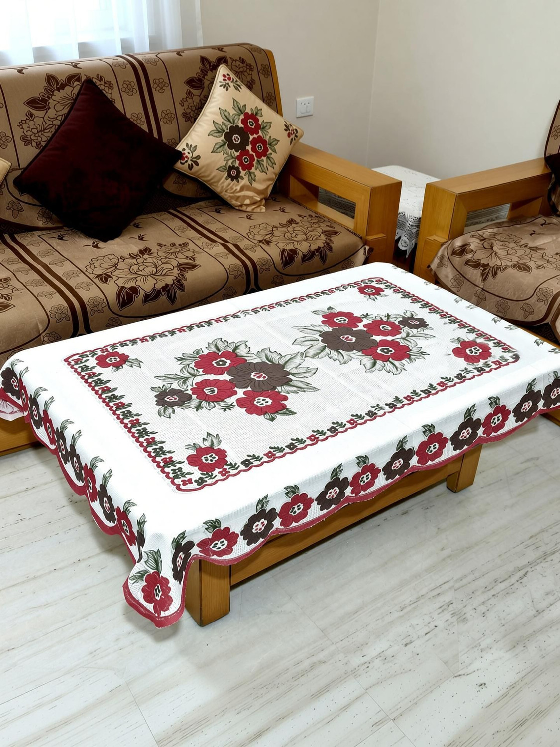 Image of GAURANG Cotton 4 Seater Printed Table Cover (White)