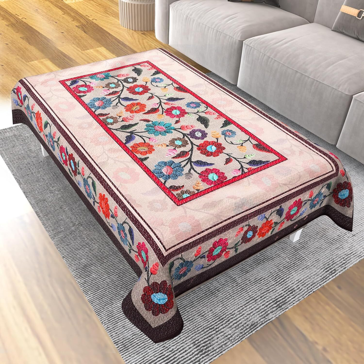 Image of GAURANG Cotton 4 Seater Printed Table Cover (White)