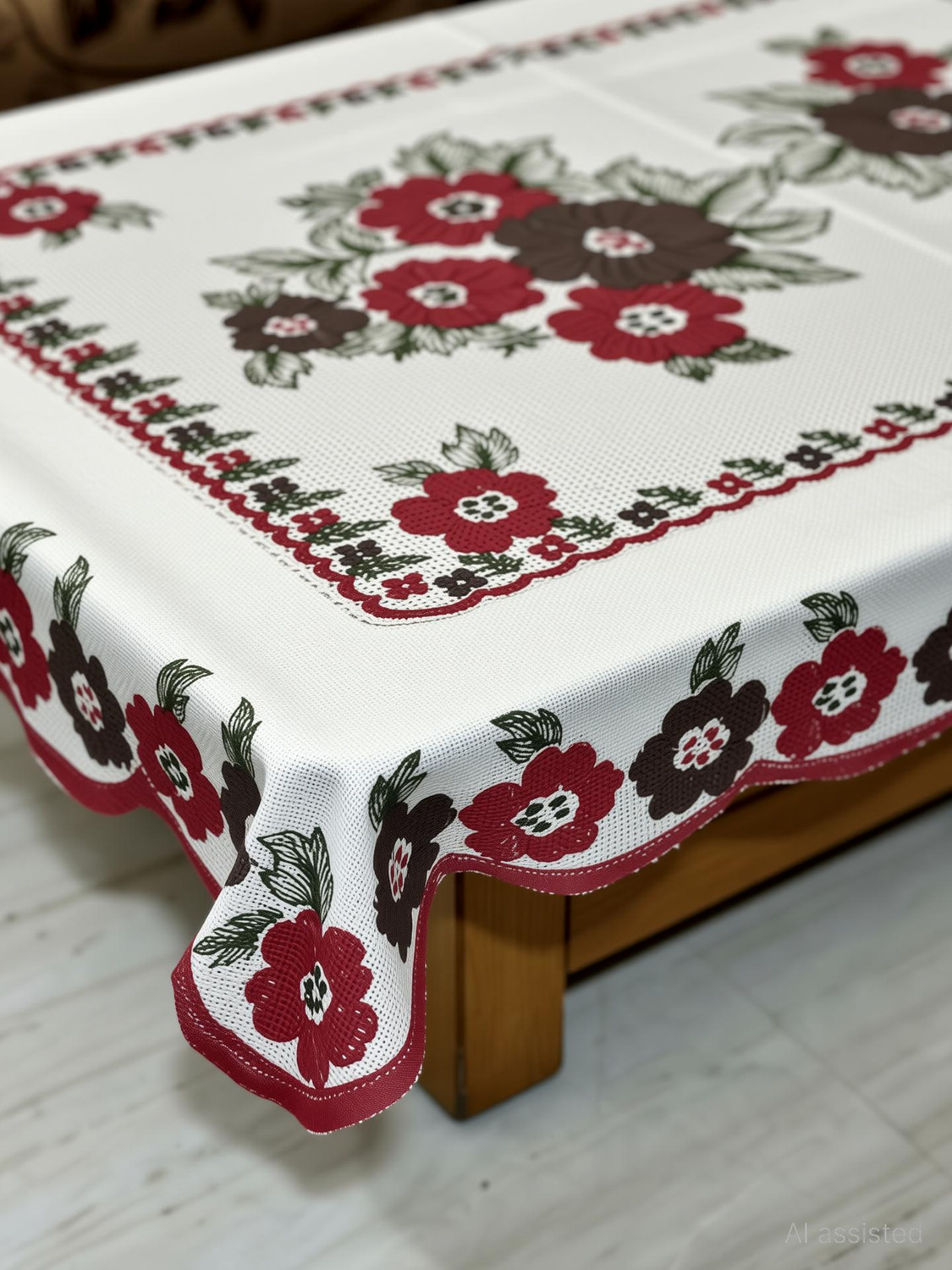 Image of GAURANG Cotton 4 Seater Printed Table Cover (White)