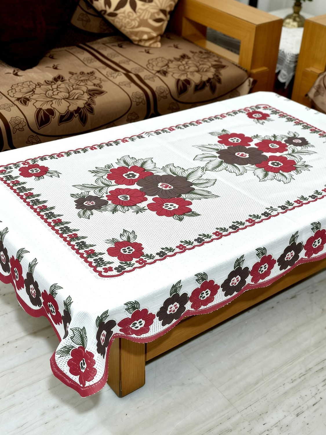 Image of GAURANG Cotton 4 Seater Printed Table Cover (White)