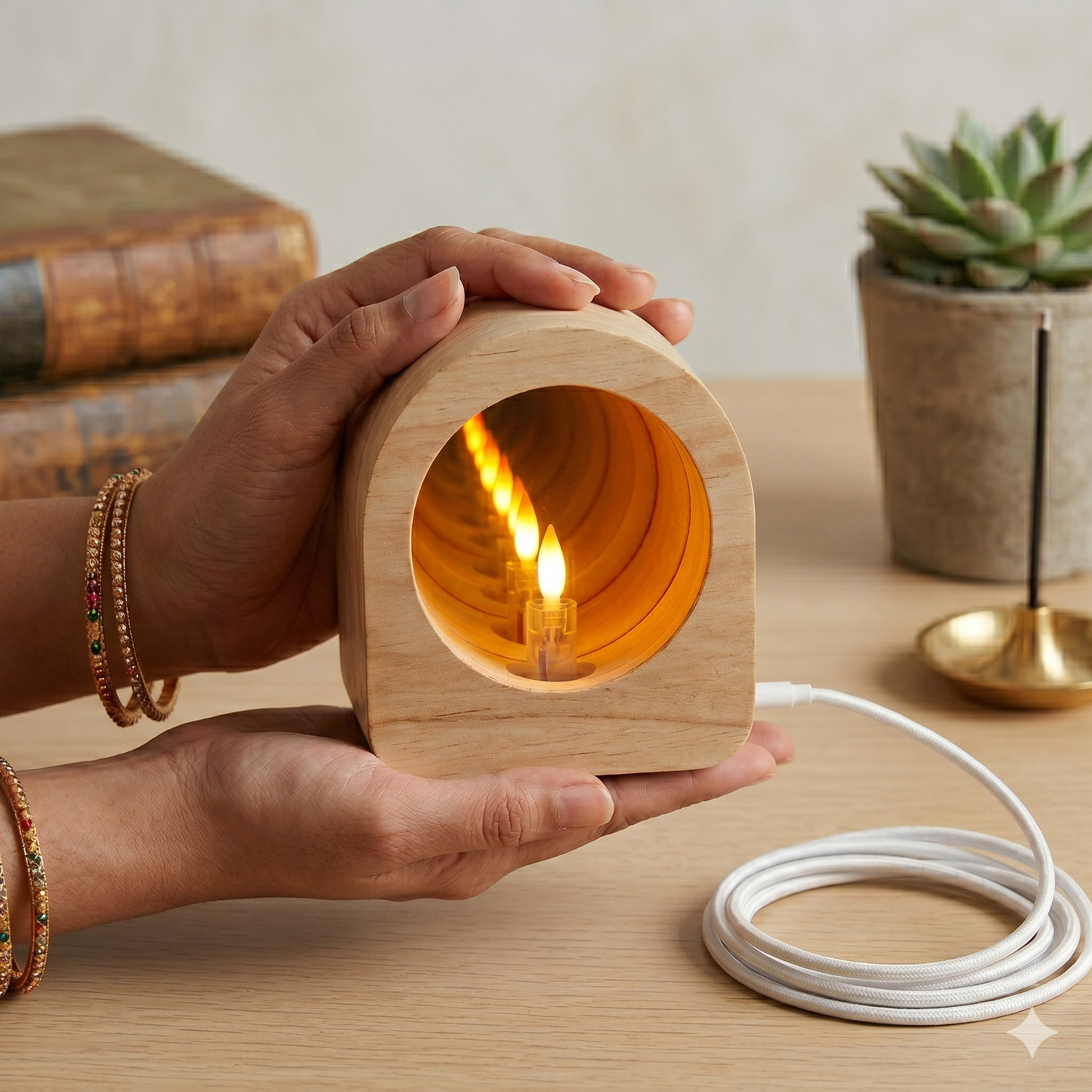 Image of Lilone usb visualization lamp Table Lamp (8 cm, Orange, Beige)