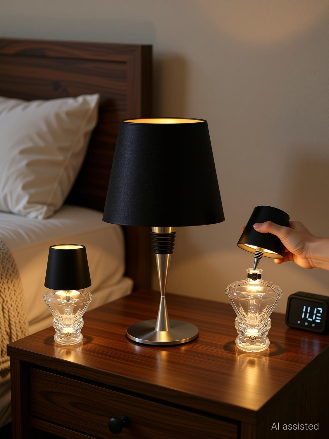 Image of ROSE KULI Wireless Bottle Light 3 Color Stepless Dimming Rechargeable Touch Control Bottle Night Lamp (14 cm, Black)
