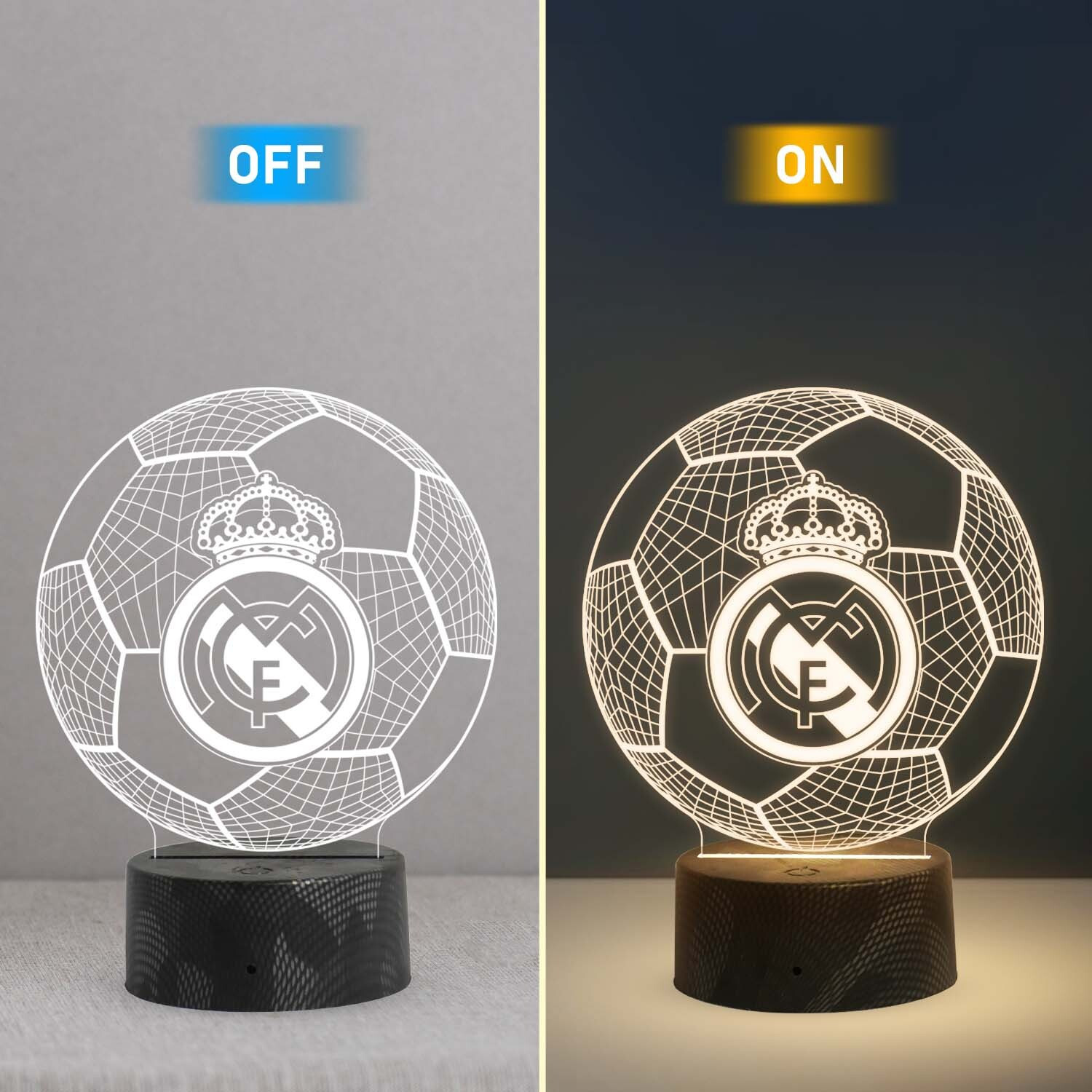 Image of Gift Me Bazar 3D Illusion Football Desk Table Lamp Real Madrid Night Lamp Table Lamp (16.4 cm, warm white)