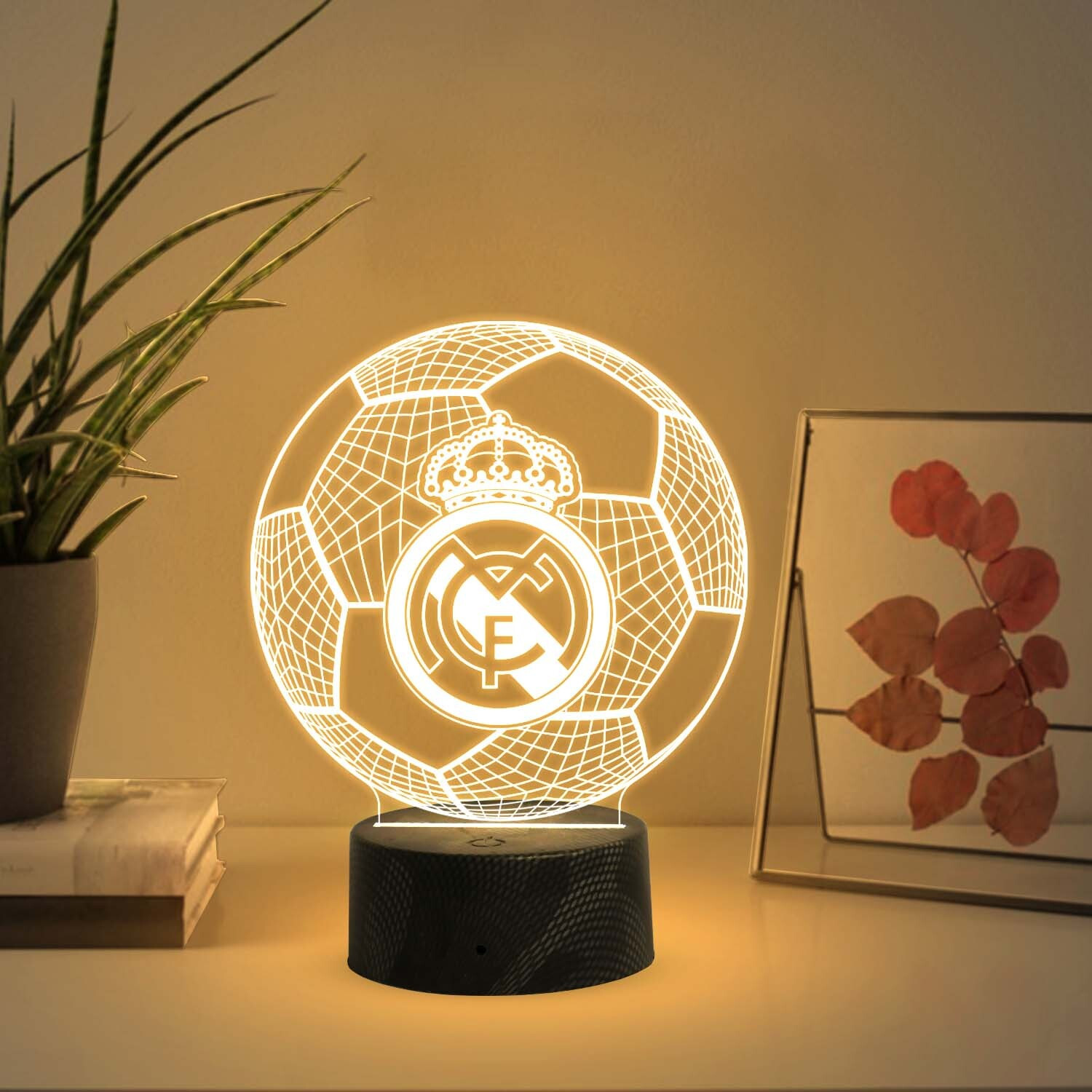 Image of Gift Me Bazar 3D Illusion Football Desk Table Lamp Real Madrid Night Lamp Table Lamp (16.4 cm, warm white)