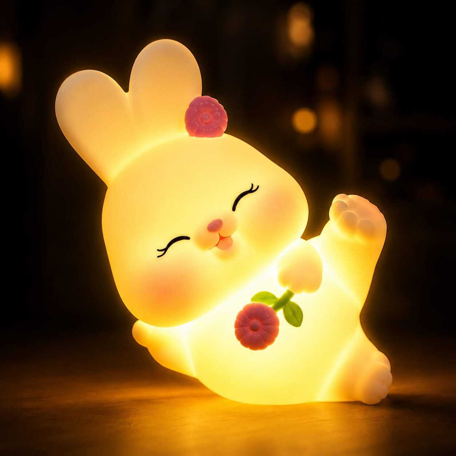 Image of Gridcart Cute Bunny Night Lamp Night Lamp (8 cm, White, Yellow, Pink)
