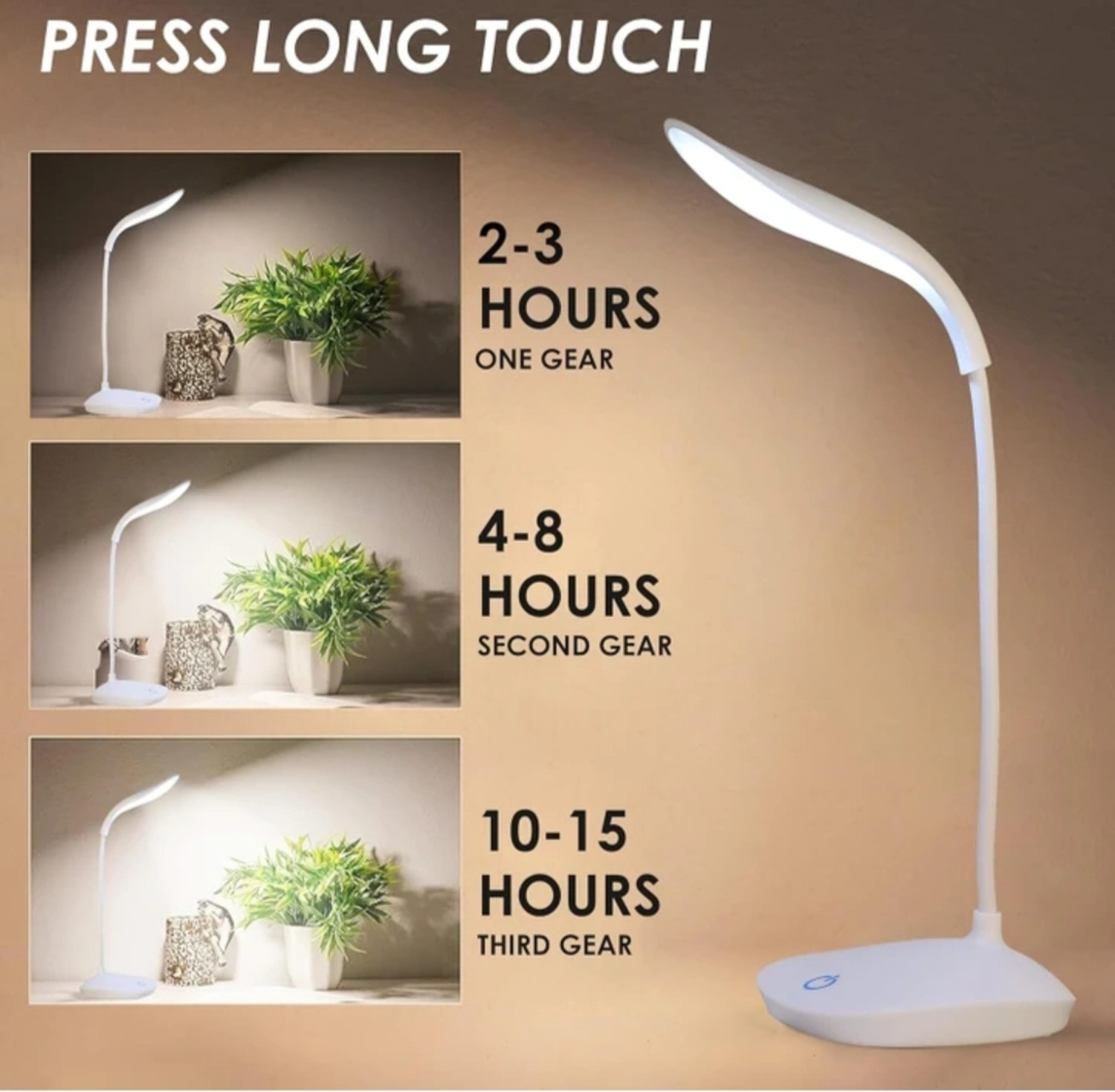 Image of IMNISHNAY LED Desk Lamp Rechargeable Battery Operated 3 Level Brightness Study Table Lamp Table Lamp (10 cm, White)