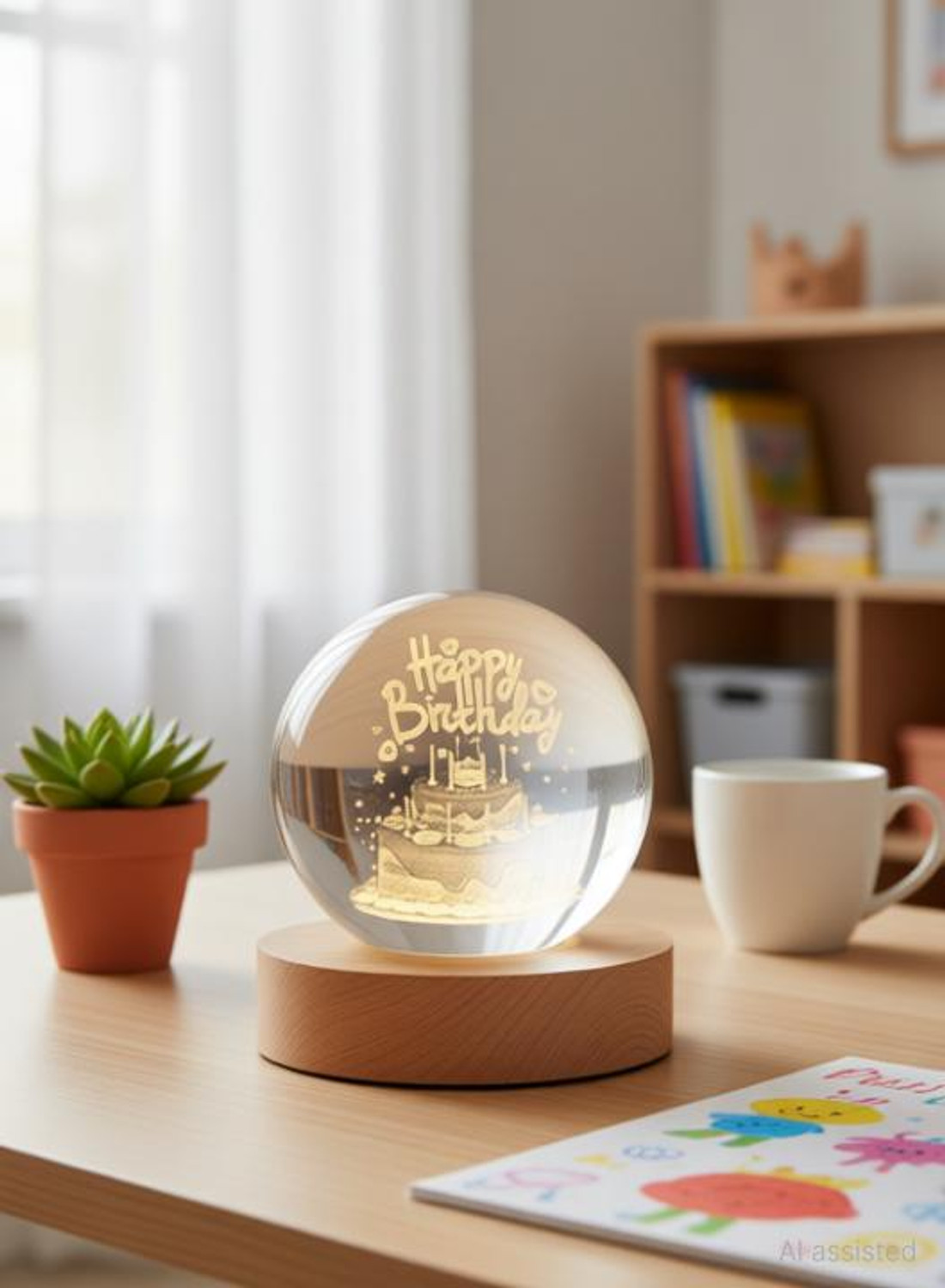 BEASYPLATFORM 3D Happy Birthday Crystal Ball USB Light - Image 1