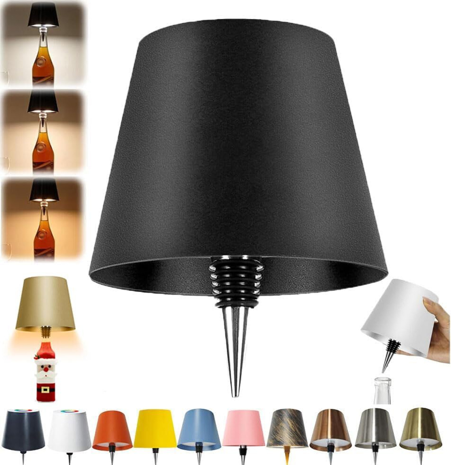Image of ROSE KULI Wireless Bottle Light 3 Color Stepless Dimming Rechargeable Touch Control Bottle Night Lamp (14 cm, Black)