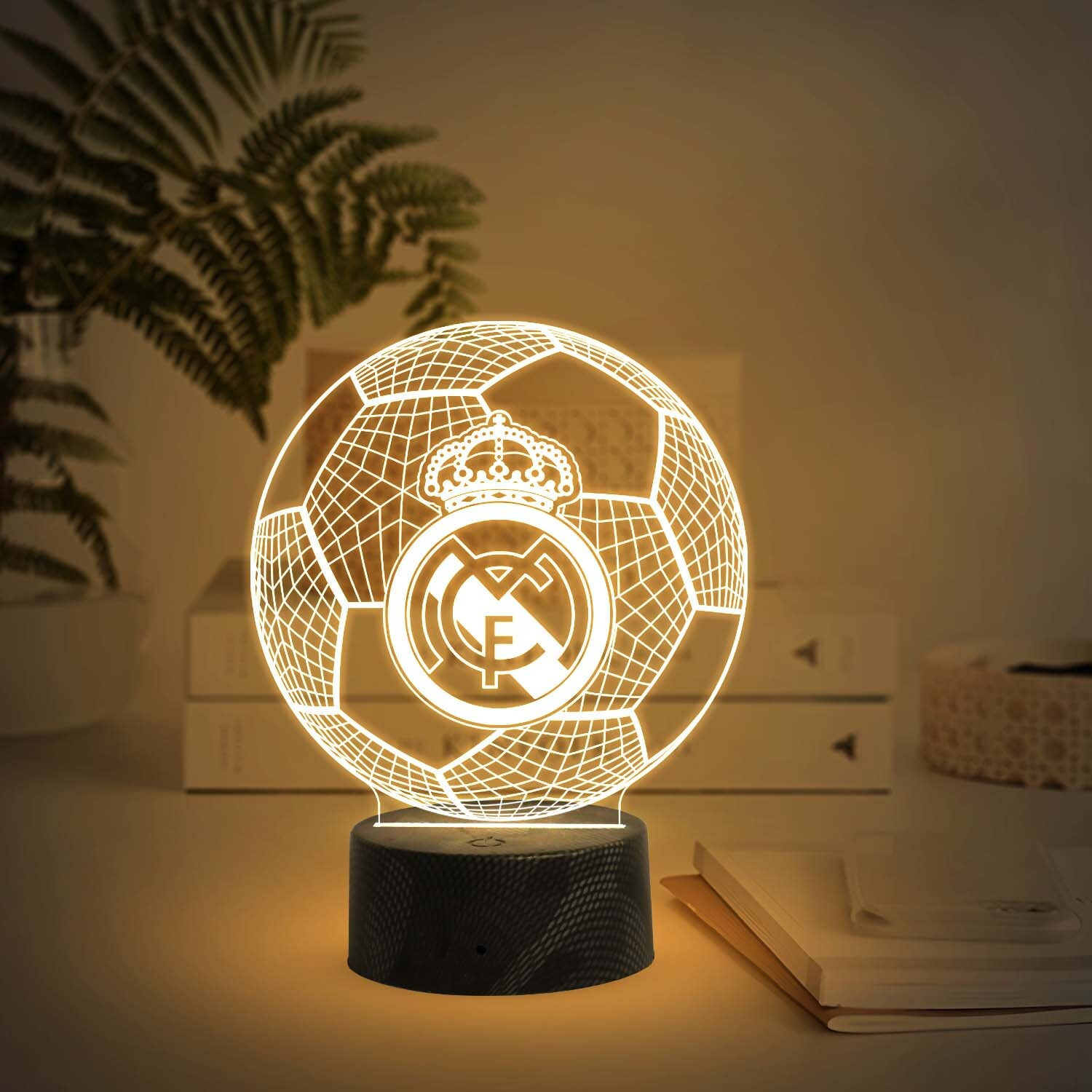 Image of Gift Me Bazar 3D Illusion Football Desk Table Lamp Real Madrid Night Lamp Table Lamp (16.4 cm, warm white)