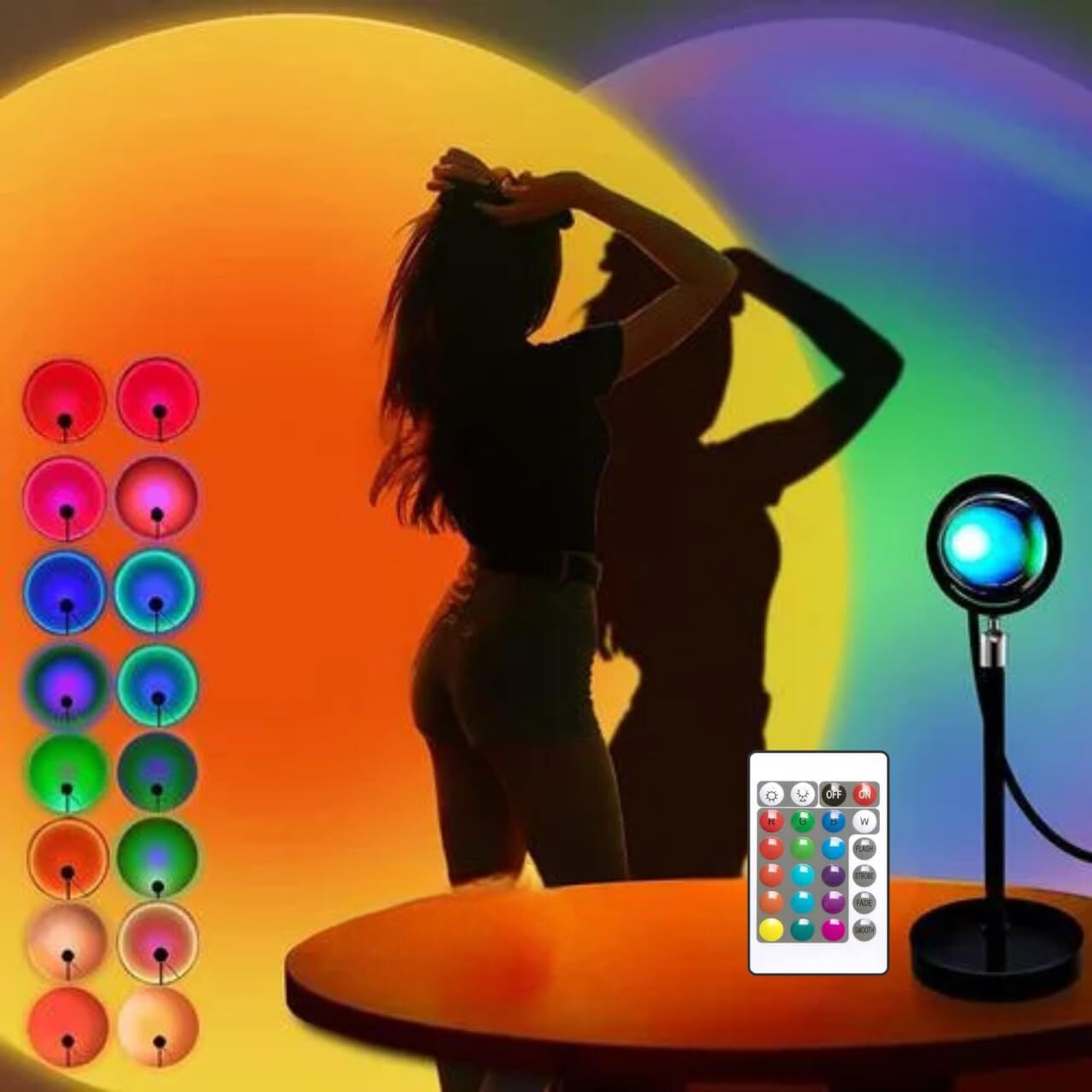 Image of CELEORIS Sunset Lamp With Remote 16 in 1 Sunset Lamp Night Lamp (8 cm, Multicolor)