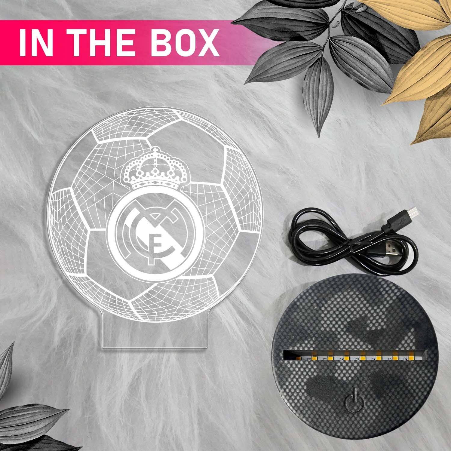 Image of Gift Me Bazar 3D Illusion Football Desk Table Lamp Real Madrid Night Lamp Table Lamp (16.4 cm, warm white)