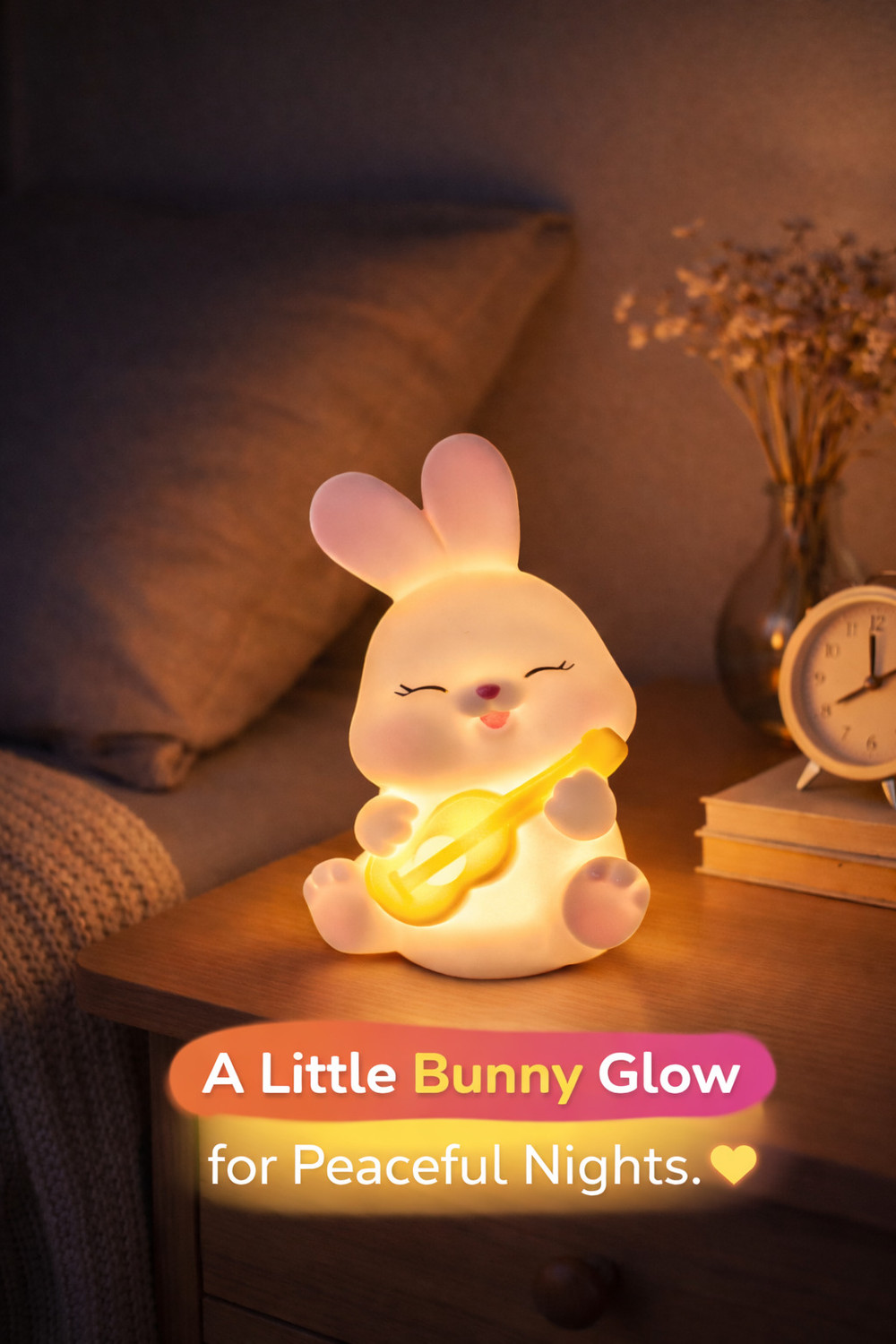 Image of Gridcart Cute Bunny Night Lamp Night Lamp (8 cm, White, Yellow, Pink)