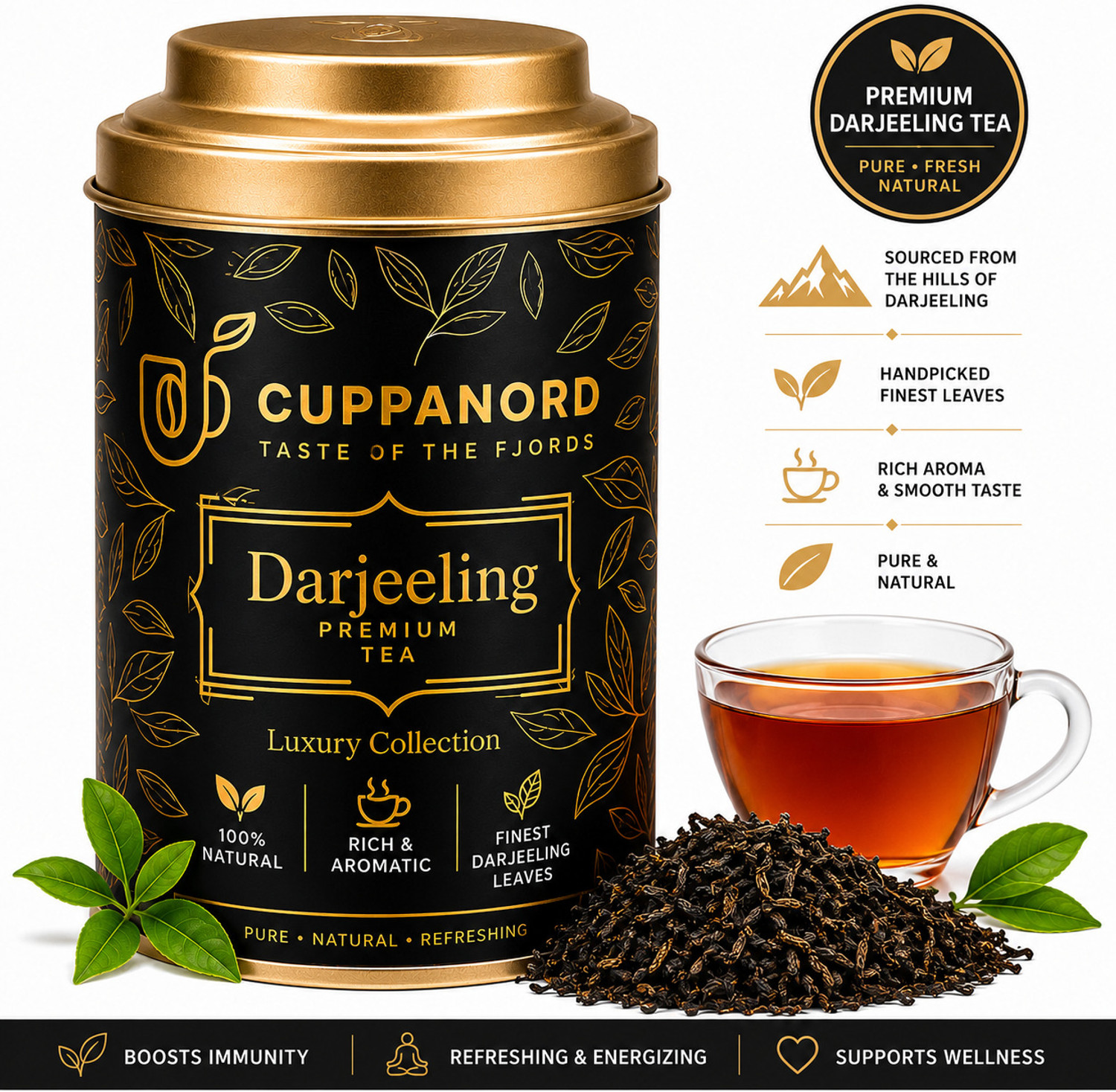 Image of Golden Tips Exotic Kesar Elaichi Unflavoured Black Tea Pouch (100 g)