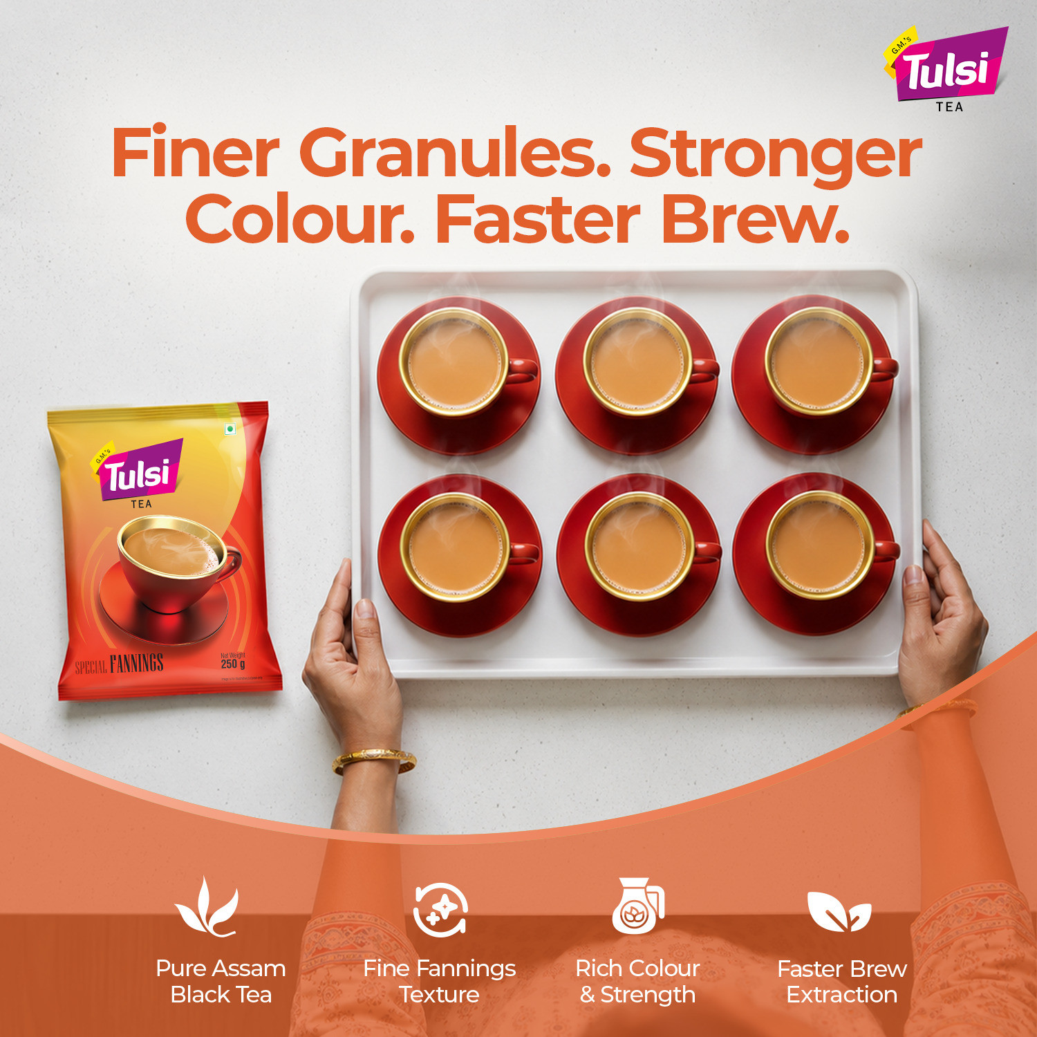 Image of G.M.'S TULSI TEA Special Fannings 1kg|Authentic Assam Tea|Fine Fannings Blend|25+ Years of Trust Unflavoured Black Tea Pouch (250 g)