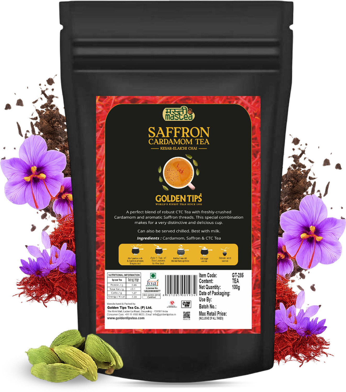 Image of Golden Tips Exotic Kesar Elaichi Unflavoured Black Tea Pouch (100 g)