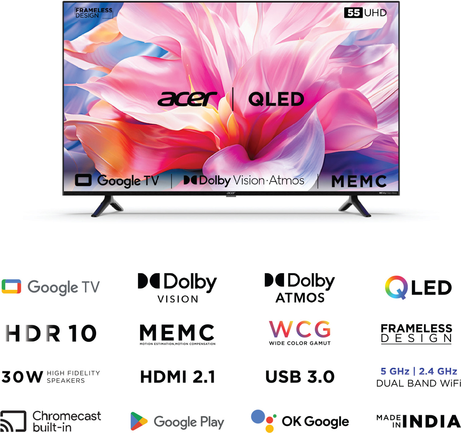 Image of Acer V Series 139 cm (55 inch) QLED Ultra HD (4K) Smart Google TV (AR55GR2851VQD)