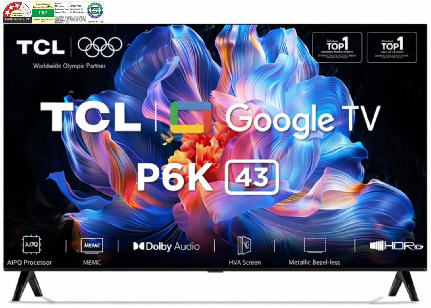Image of TCL 108 cm (43 inch) Ultra HD (4K) LED Smart Google TV 2026 Edition with Dolby Audio|HDR 10|MCMC| HVA Panel | 2 GB RAM 16 GB ROM (43P6K)
