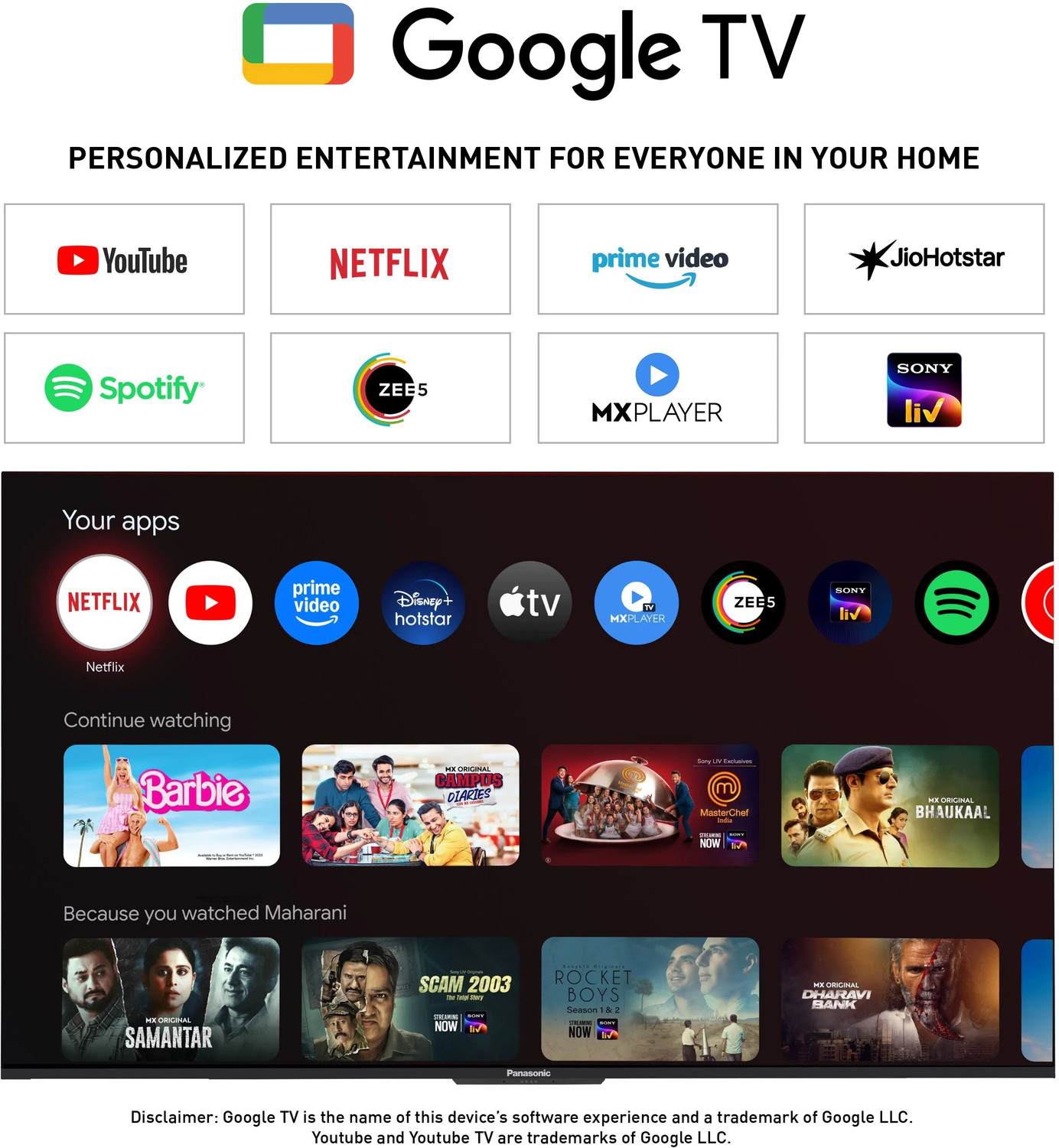Image of Panasonic PX 139 cm (55 inch) Ultra HD (4K) LED Smart Google TV 2025 Edition with Bezel-less (TH-55PX800DX)