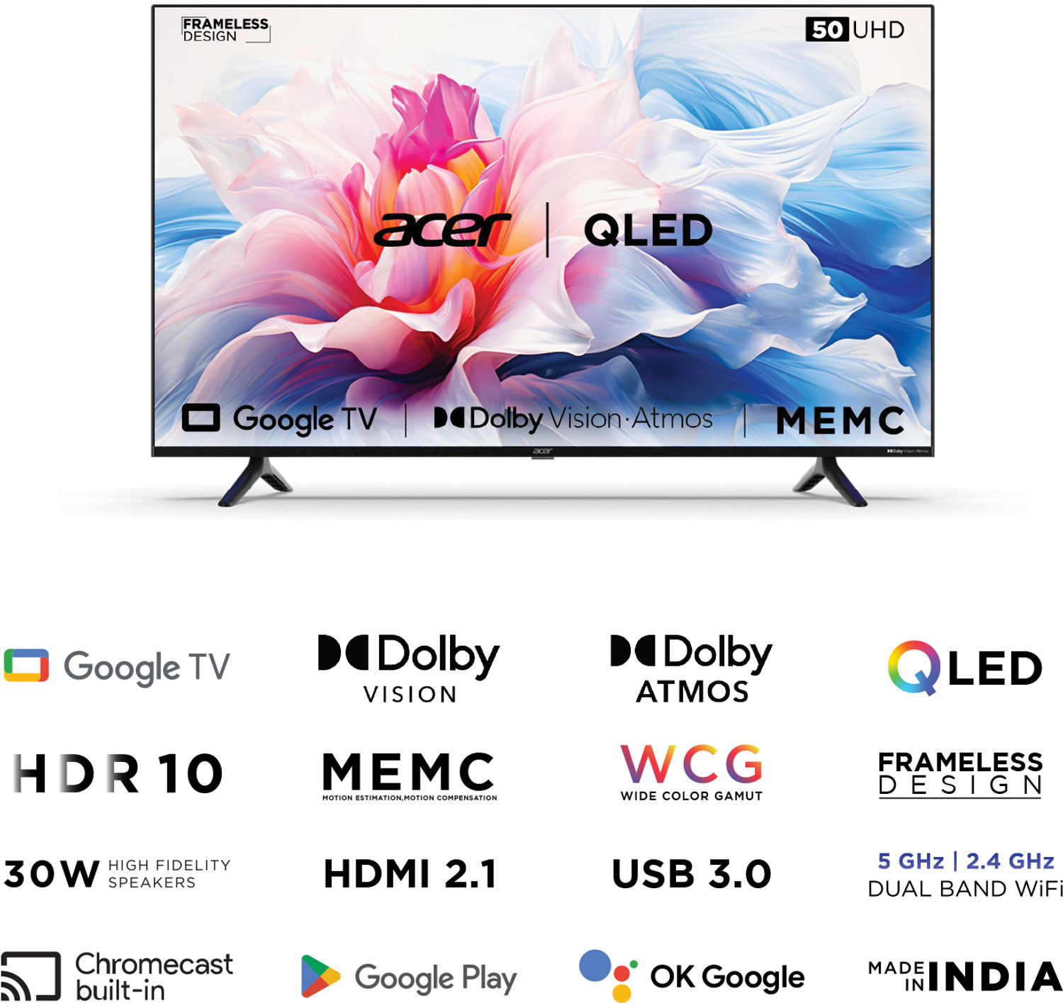 Image of Acer V Series 127 cm (50 inch) QLED Ultra HD (4K) Smart Google TV (AR50GR2851VQD)
