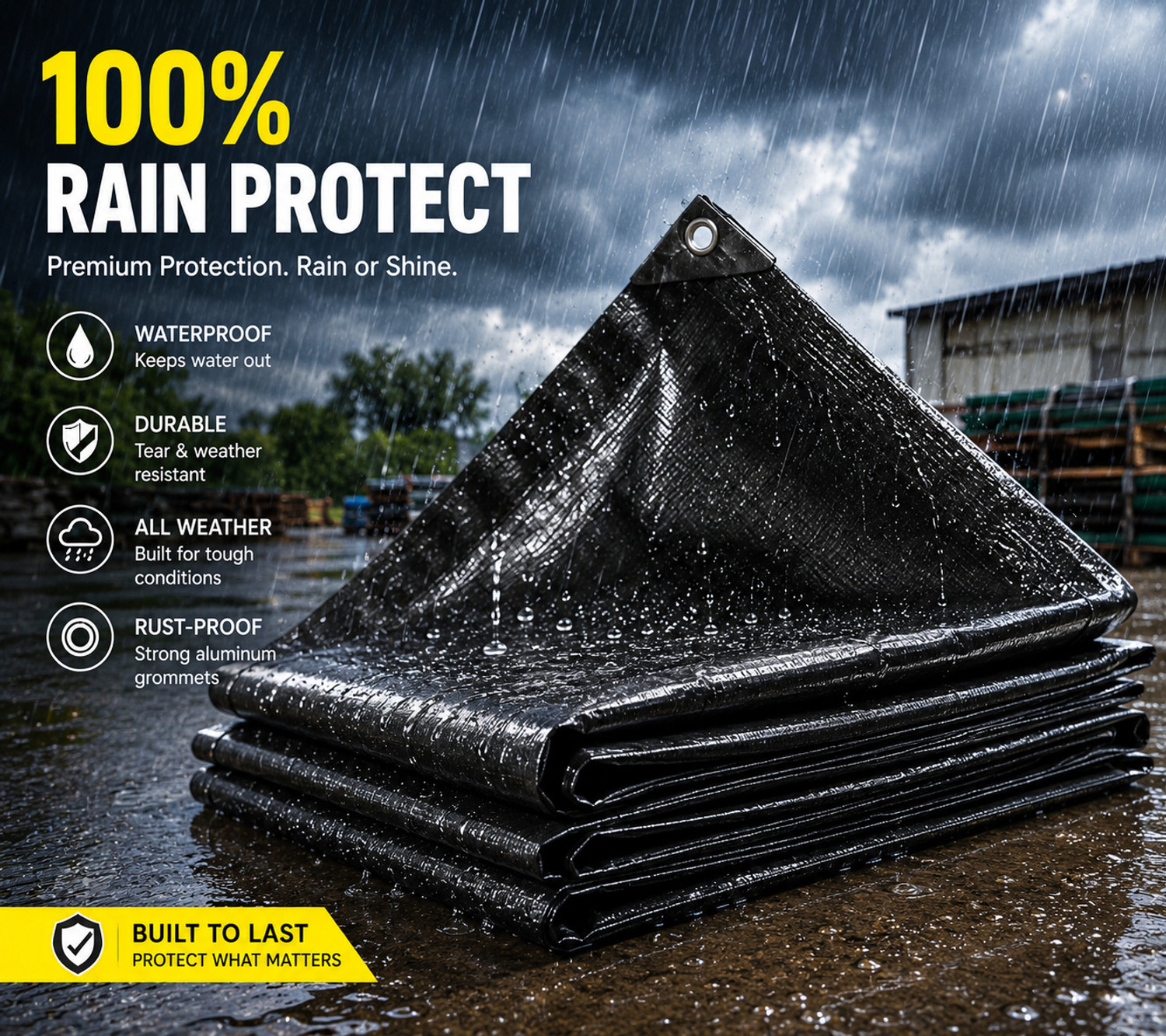Image of DDRS 12X9 200 GSM Outdoor Tarpaulin for Camping, Canopy, Trailer Tent - For Outdoor, Construction, Camping, Truck Cover, Roof Cover, Garden (Black)