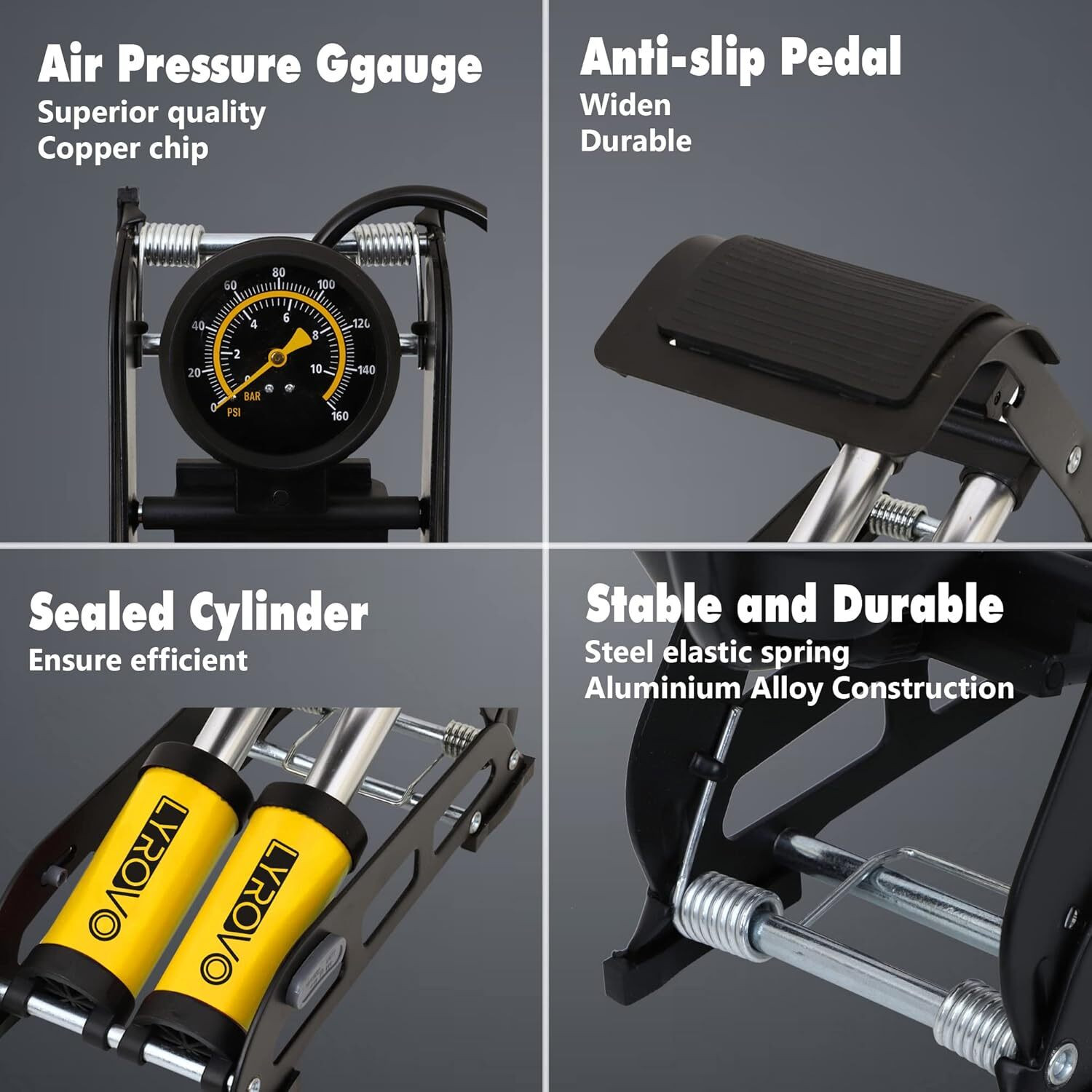Image of LYROVO 160 PSI Air Pump (YELLOW) 160 psi Tyre Air Pump for Car & Bike