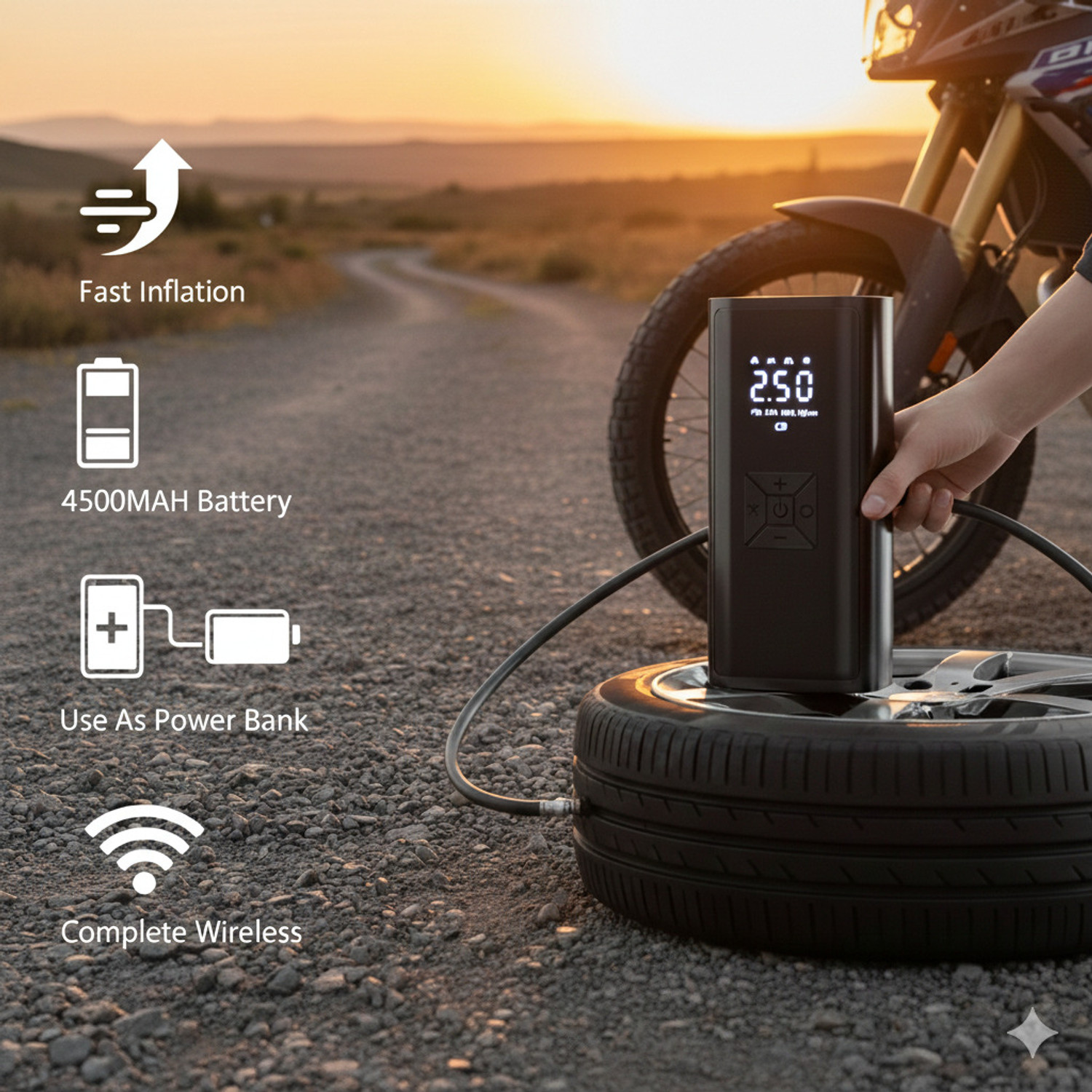Image of xech Cordless Portable Inflator X-442 Inflate 150 psi Tyre Air Pump for Car & Bike (Auto Shut Off)