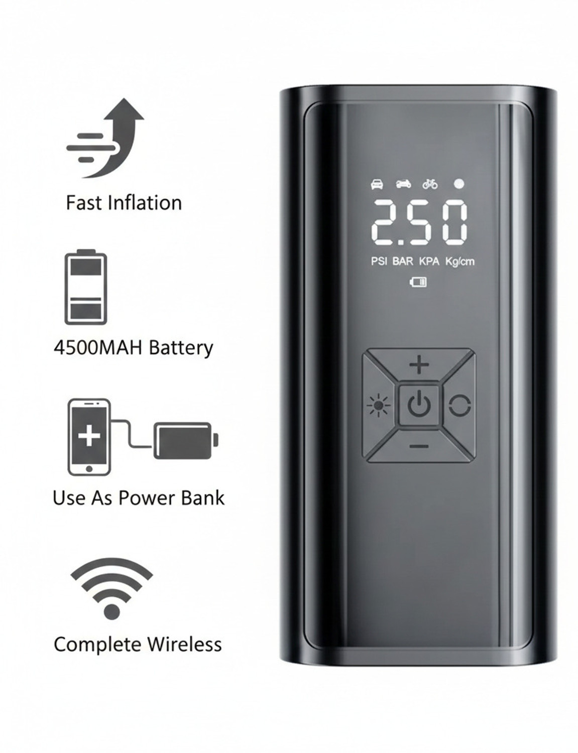 Image of xech Cordless Portable Inflator X-442 Inflate 150 psi Tyre Air Pump for Car & Bike (Auto Shut Off)