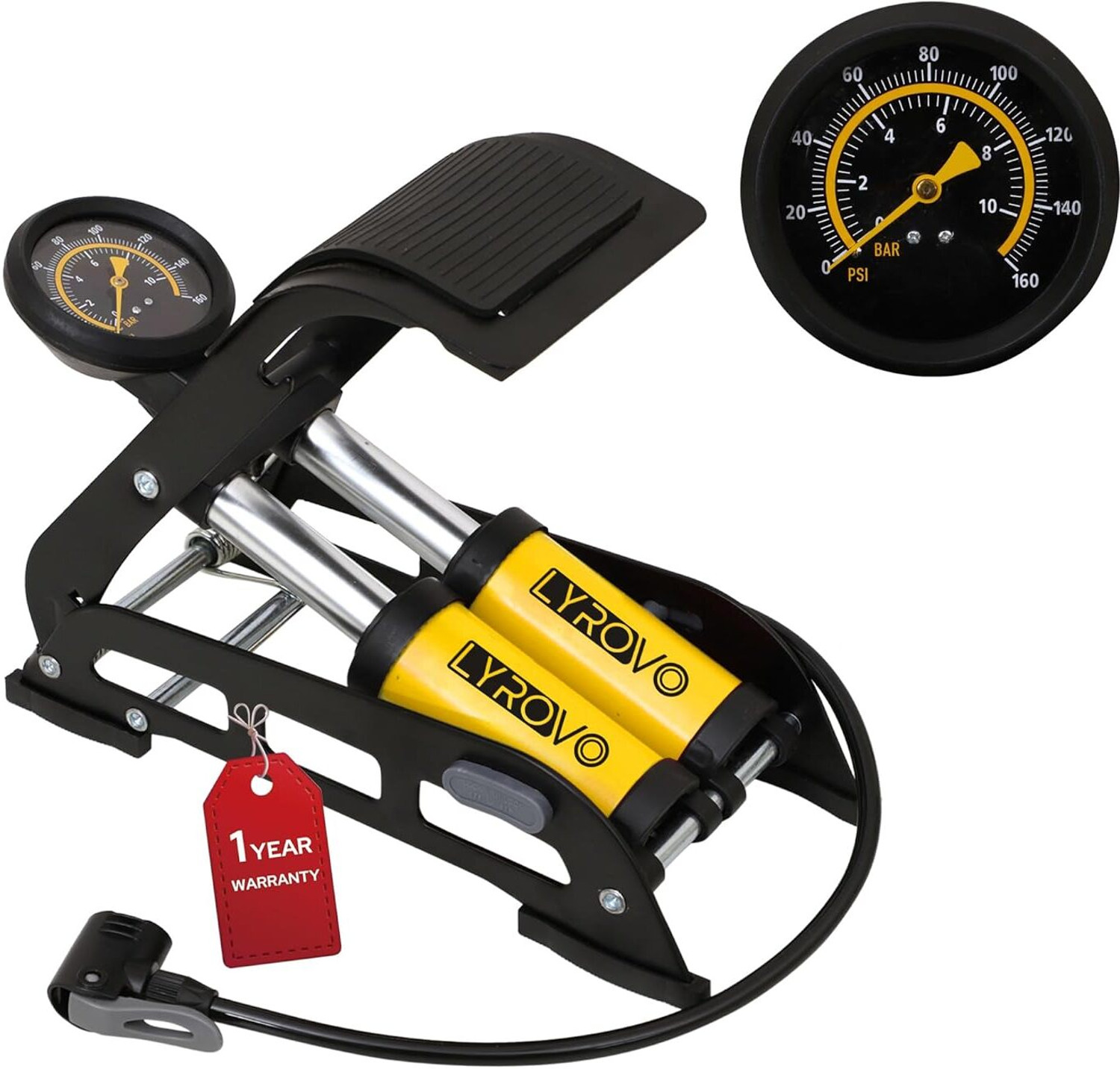 Image of LYROVO 160 PSI Air Pump (YELLOW) 160 psi Tyre Air Pump for Car & Bike