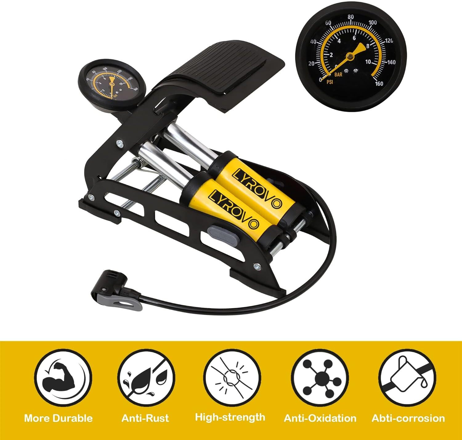 Image of LYROVO 160 PSI Air Pump (YELLOW) 160 psi Tyre Air Pump for Car & Bike