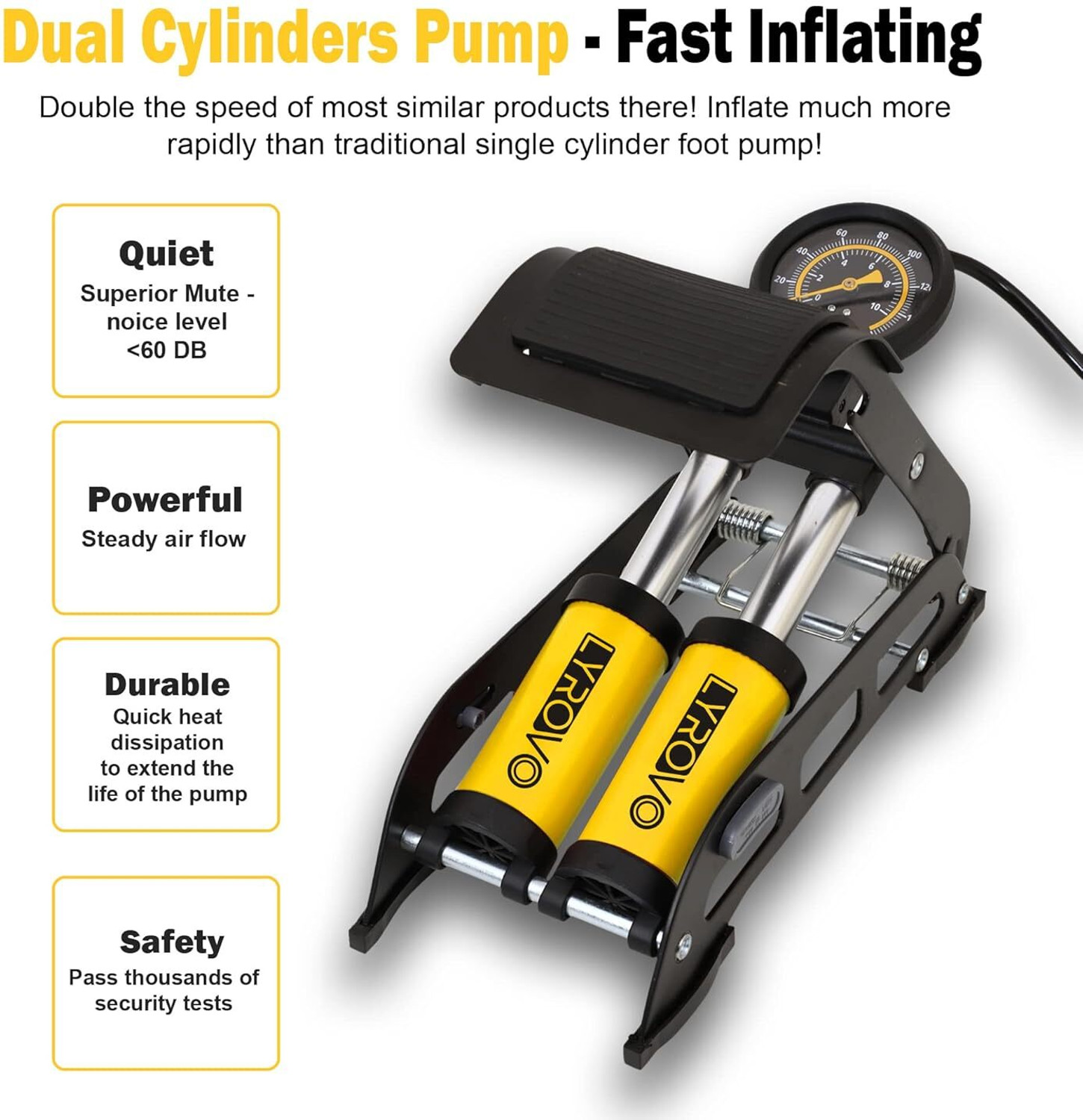 Image of LYROVO 160 PSI Air Pump (YELLOW) 160 psi Tyre Air Pump for Car & Bike