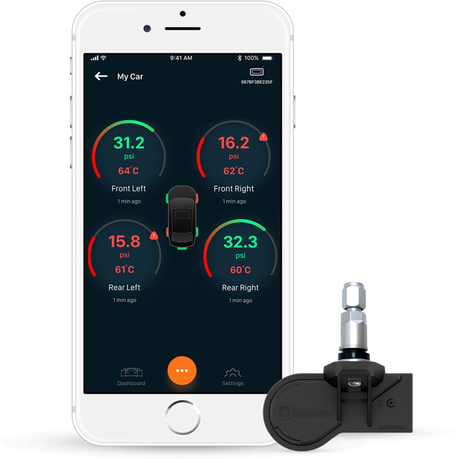 Image of JK TYRE Smart Tyre Pressure Gauge With Installation Compatible Android Auto & Carplay | Bluetooth | TPMS for Car (100 PSI)