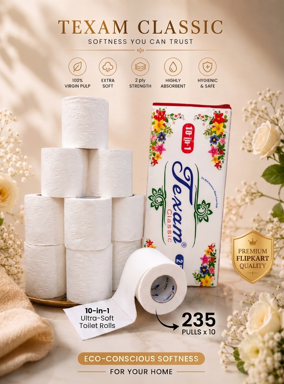 Image of Liora Ultra Soft Toilet Paper Roll | 185 Pulls x 6 Rolls Toilet Paper Roll (2 Ply, 1110 Sheets)