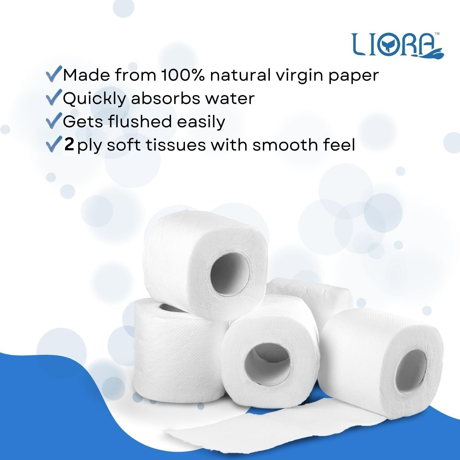 Image of Liora Ultra Soft Toilet Paper Roll | 185 Pulls x 6 Rolls Toilet Paper Roll (2 Ply, 1110 Sheets)