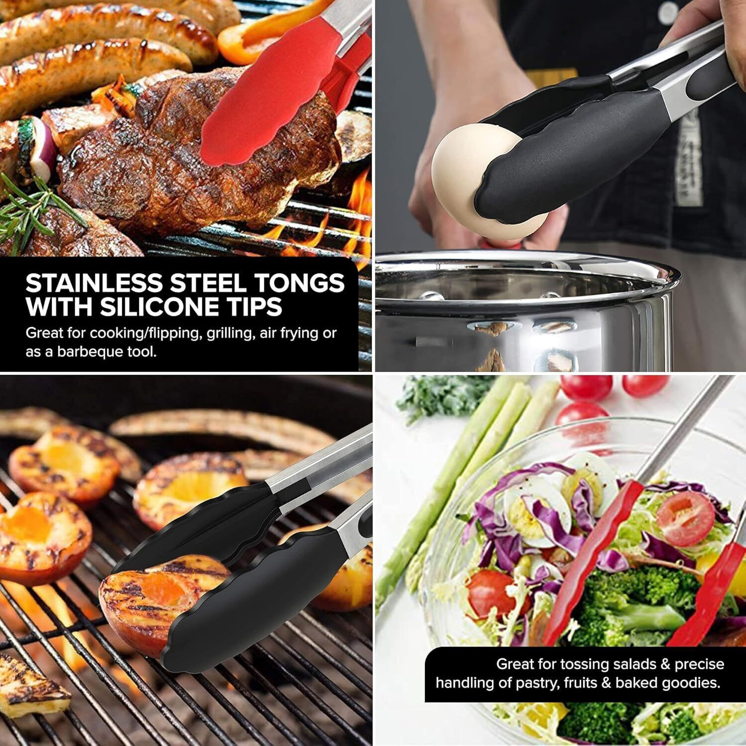 Image of DYZEKO SILICONE TONG WITH 2 PC AIR FRYER TRAY SILICONE TONG WITH 2 PC AIR FRYER TRAY (MULTI COLOUR) 22 cm Serving Tongs (Pack of 1)