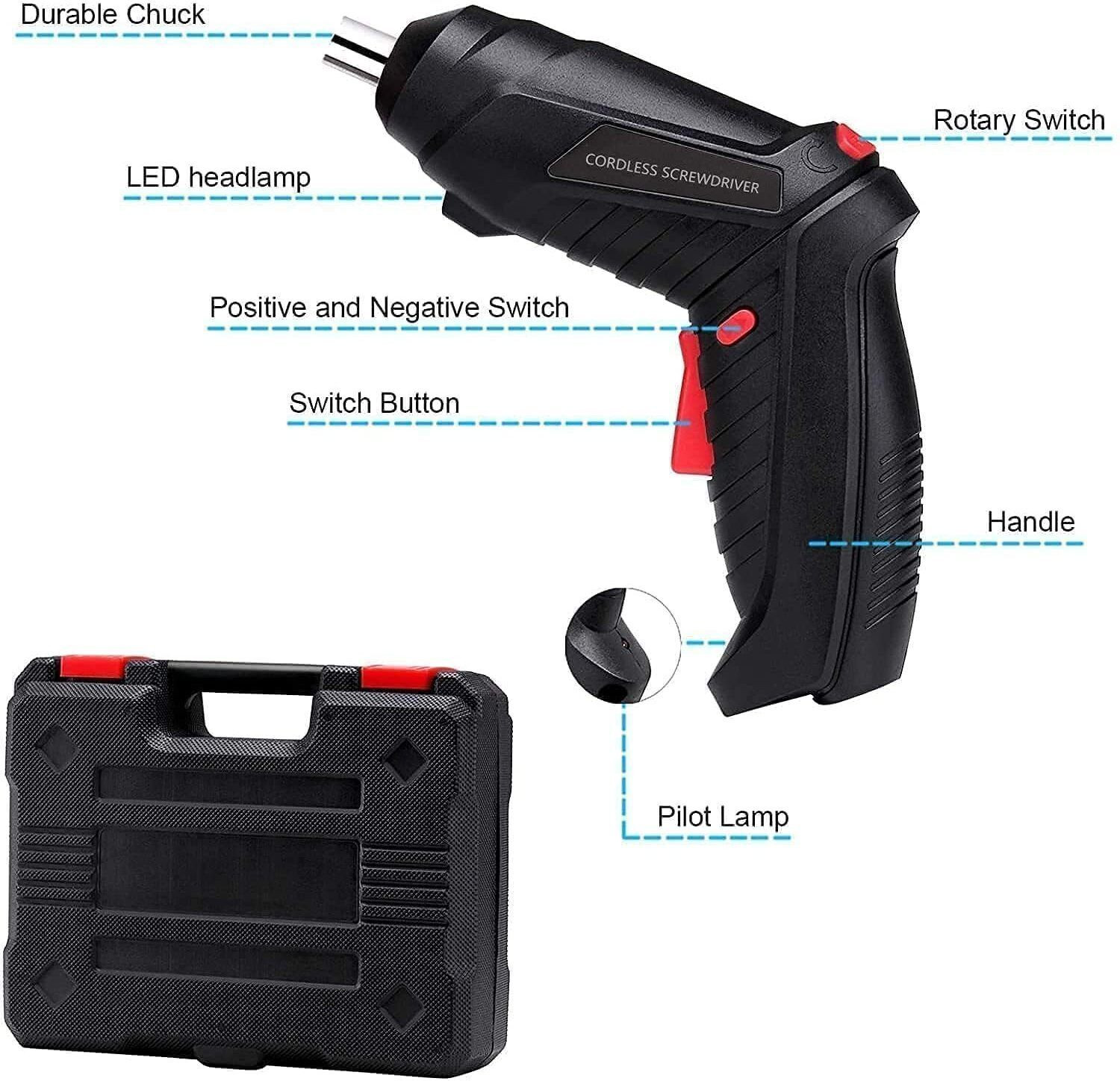Image of RVEnterprise 47 in 1 Electric Screwdriver USB rechargeable mini Cordless Drill Screwdriver Precision Screwdriver Set (Pack of 1)