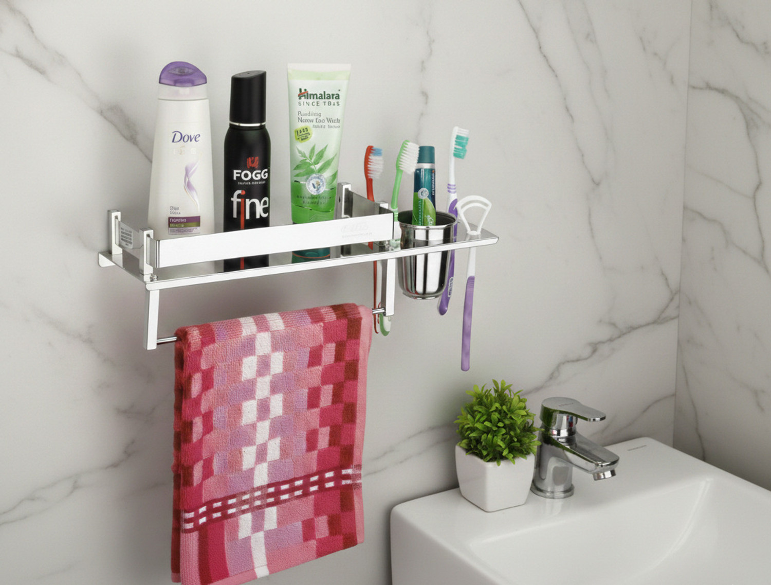 Image of QUXOZO Aluminium, Glass, Stainless Steel Toothbrush Holder (Silver, Wall Mount)