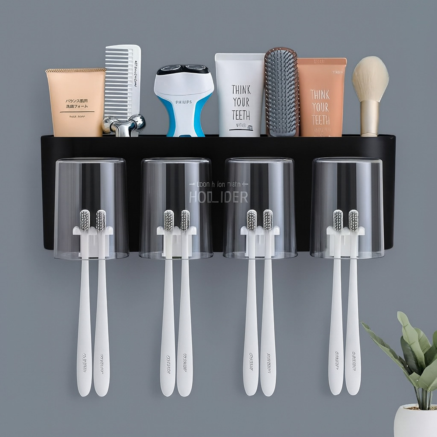 Image of QUXOZO Aluminium, Glass, Stainless Steel Toothbrush Holder (Silver, Wall Mount)