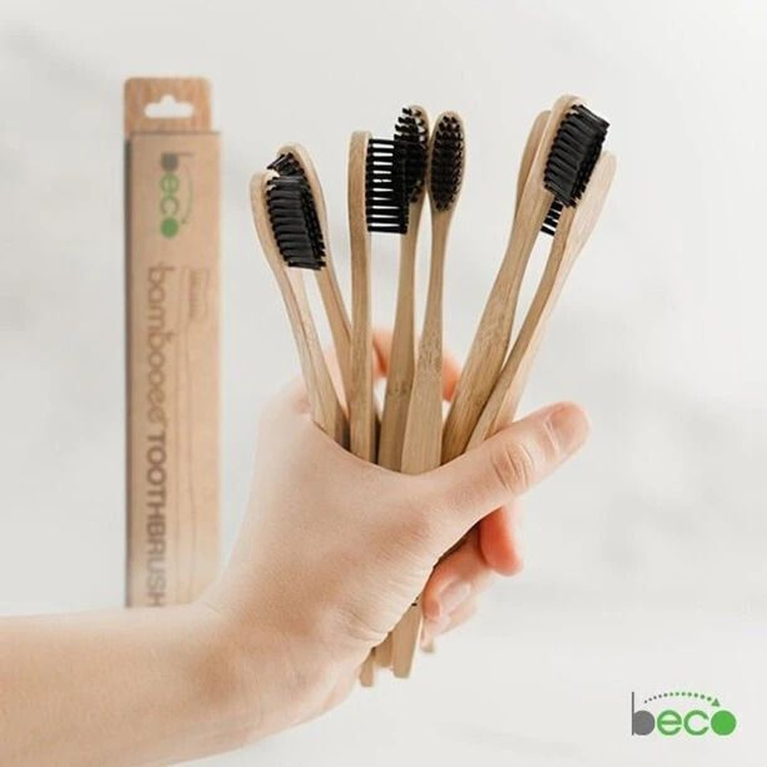 Image of Beco Bamboo Toothbrush with Charcoal Activated Soft Bristles - 100% Eco-friendly Ultra Soft Toothbrush (Pack of 5)